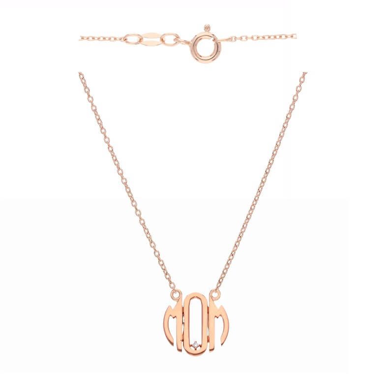 Rose gold over silver MOM necklace