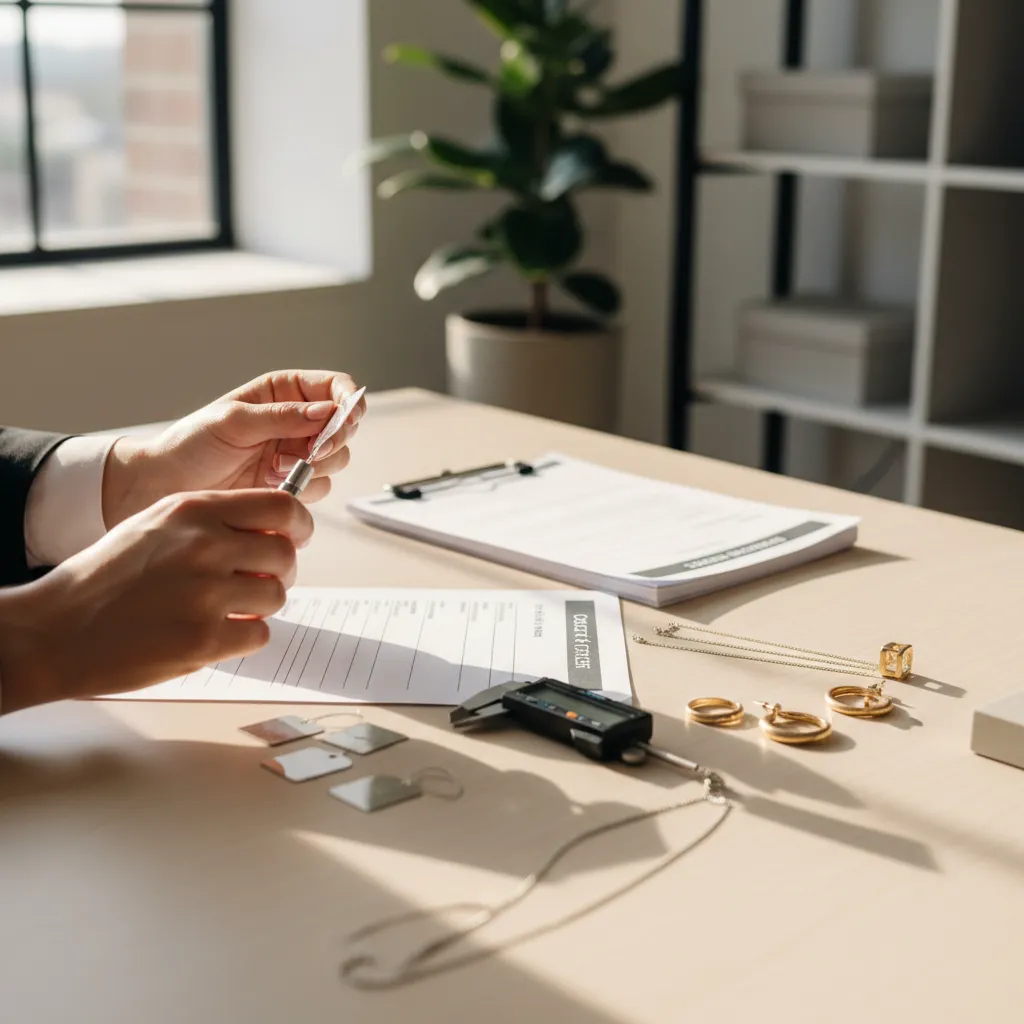 Eco friendly metals for your jewelry business documentation review with jewelry metal samples and sourcing paperwork