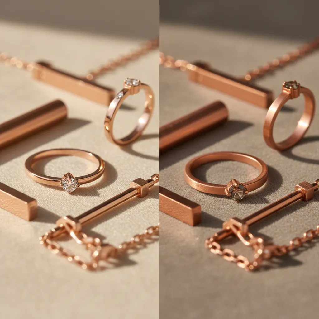 What is rose gold and why is it so popular illustrated by rose gold shade variation across rings and chain components