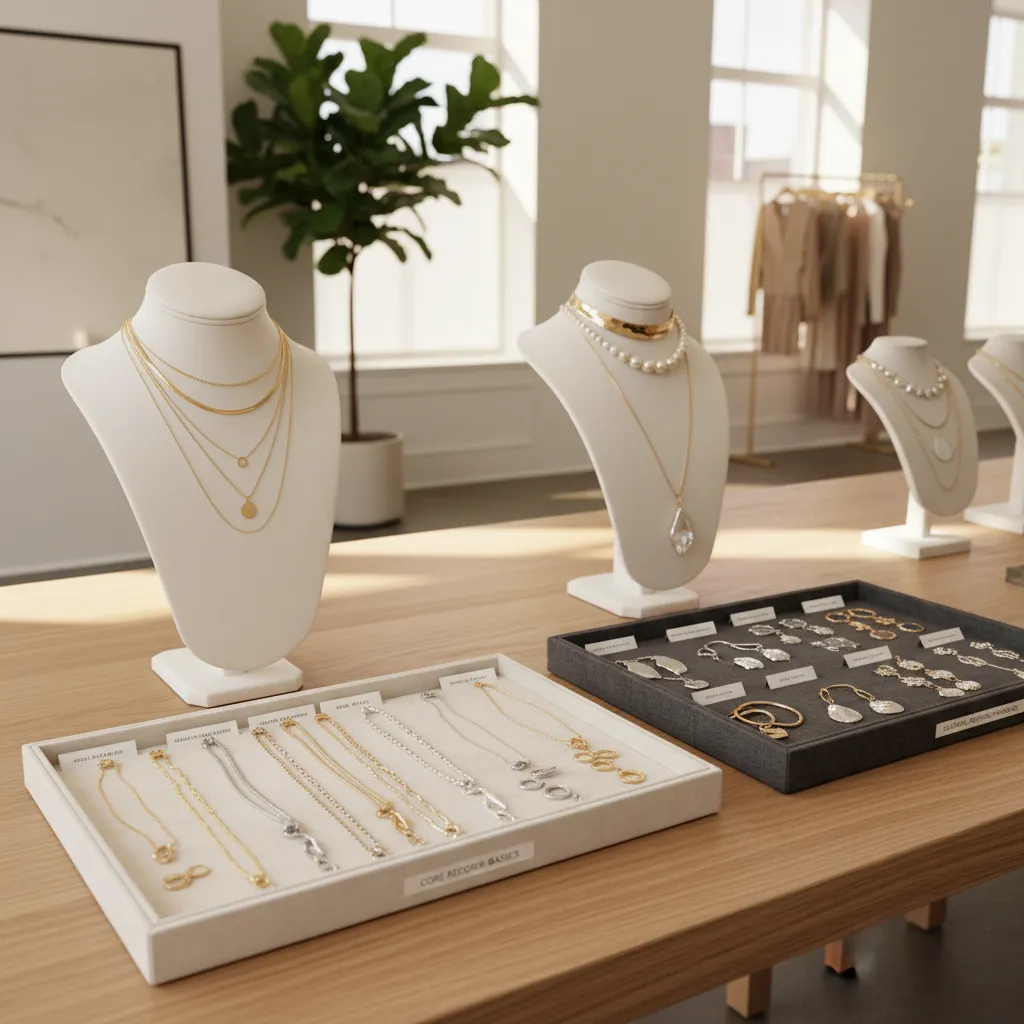 10 different types of necklace chains organized into core reorder and seasonal capsule assortment frameworks
