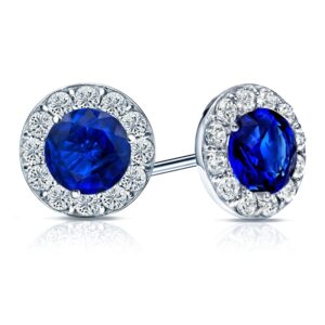 White Gold Round Halo Sapphire And Diamond Earrings
