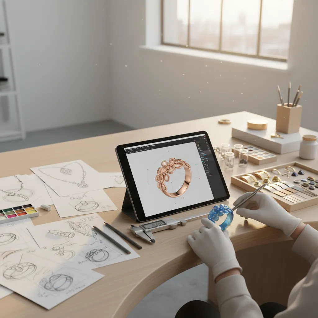 The impact technology the jewelry manufacturing industry through digital design tools, sketches, and prototypes in a jewelry manufacturing workflow