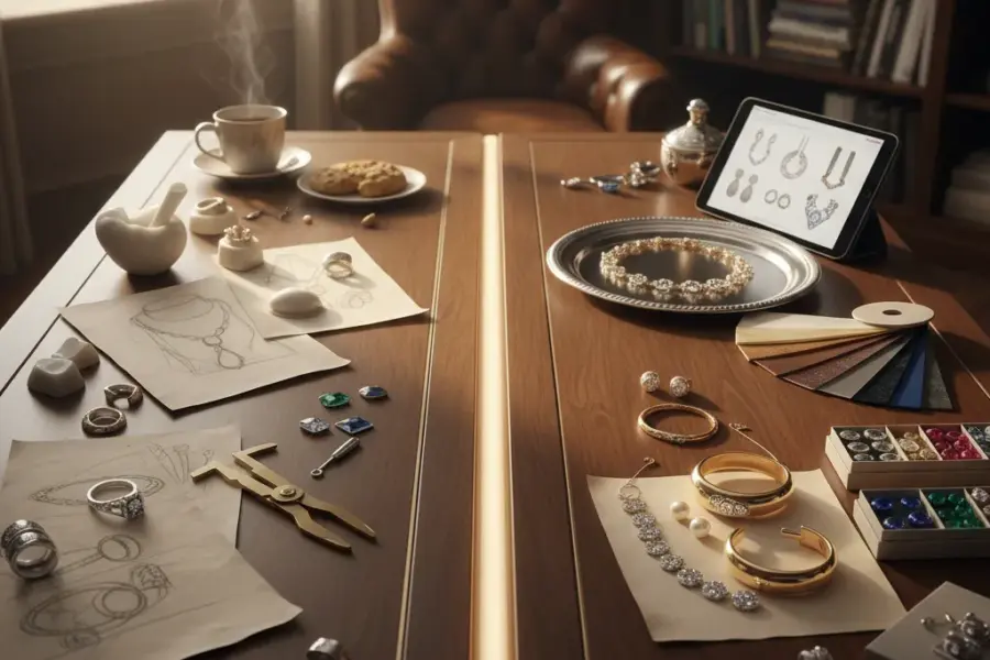 Unleashing brand potential OEM ODM jewelry manufacturing comparison with jewelry design sketches, prototypes, and production-ready fine jewelry