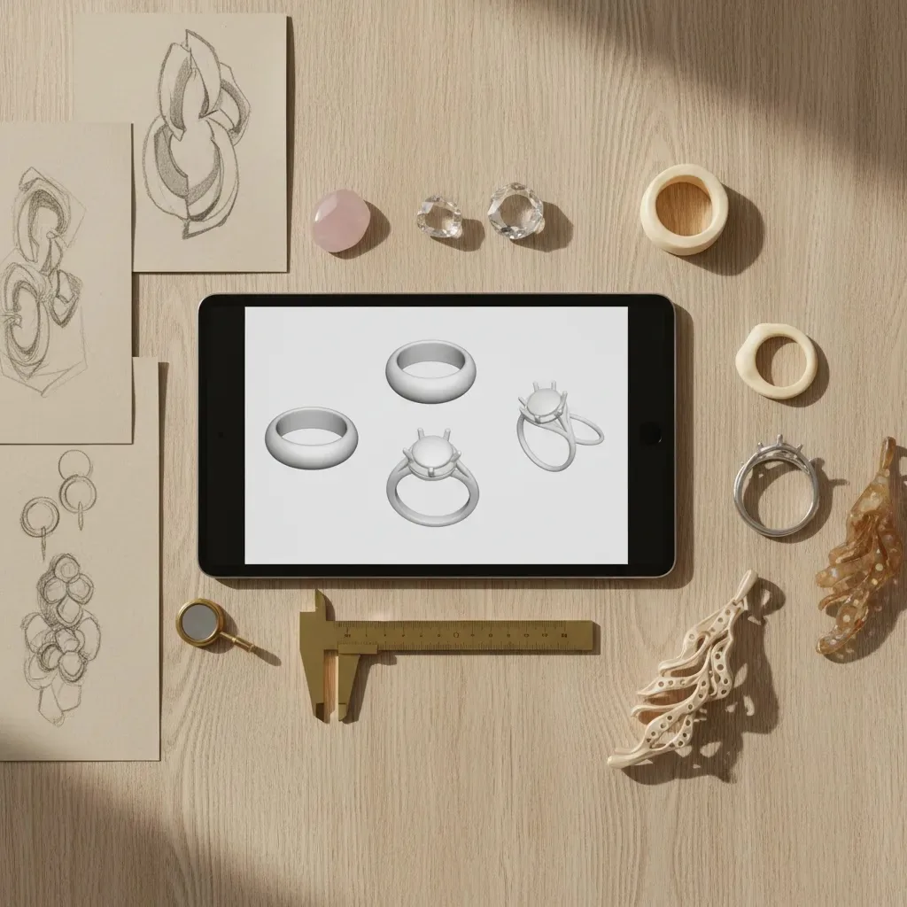 3D jewelry design cost comparison with simple and complex CAD jewelry concepts, sketches, and prototype components