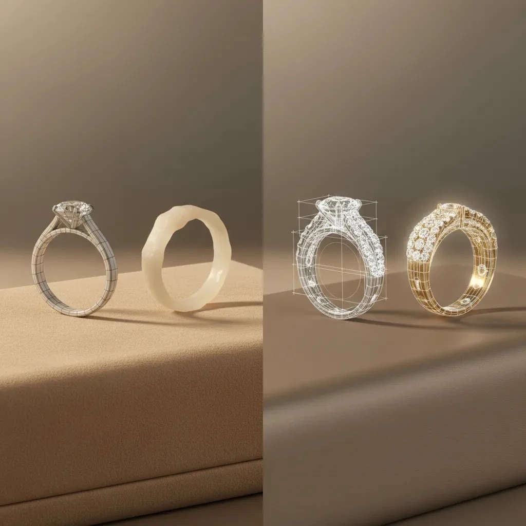 3d jewelry designer salary comparison showing simple and complex ring CAD models