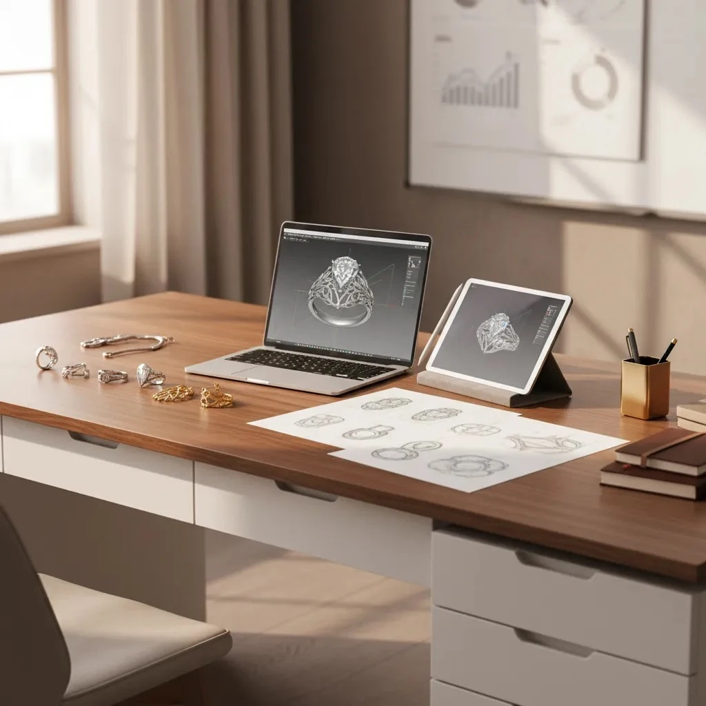 3d model salary overview with jewelry CAD workstation, ring render, and premium design tools