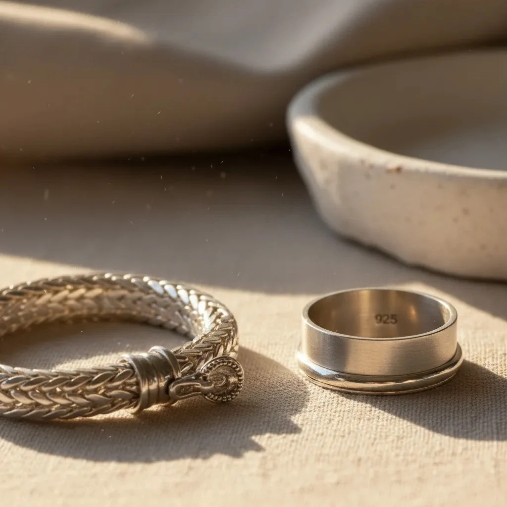 Close-up of 925 sterling silver hallmark on jewelry showing what is 925 silver and 925 meaning