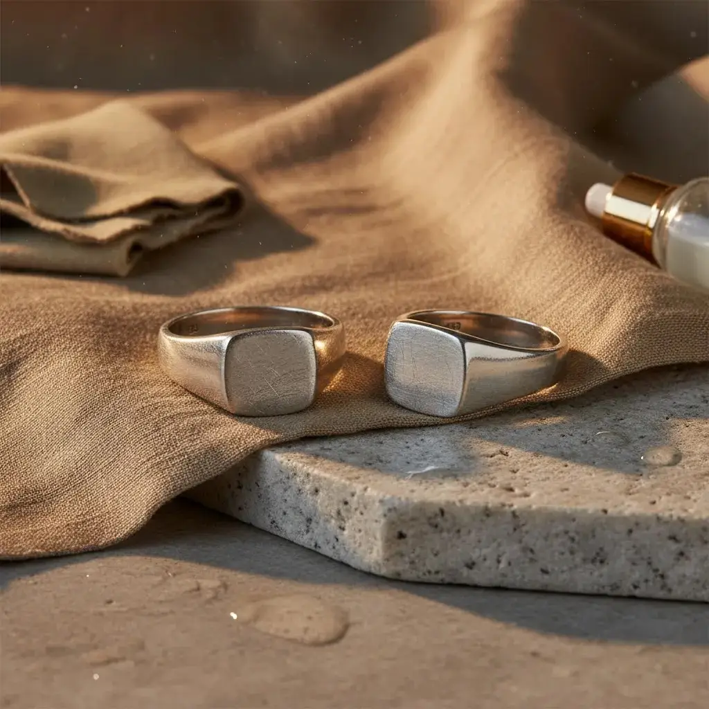 925 sterling silver vs white gold closeup comparing finish and durability for everyday jewelry