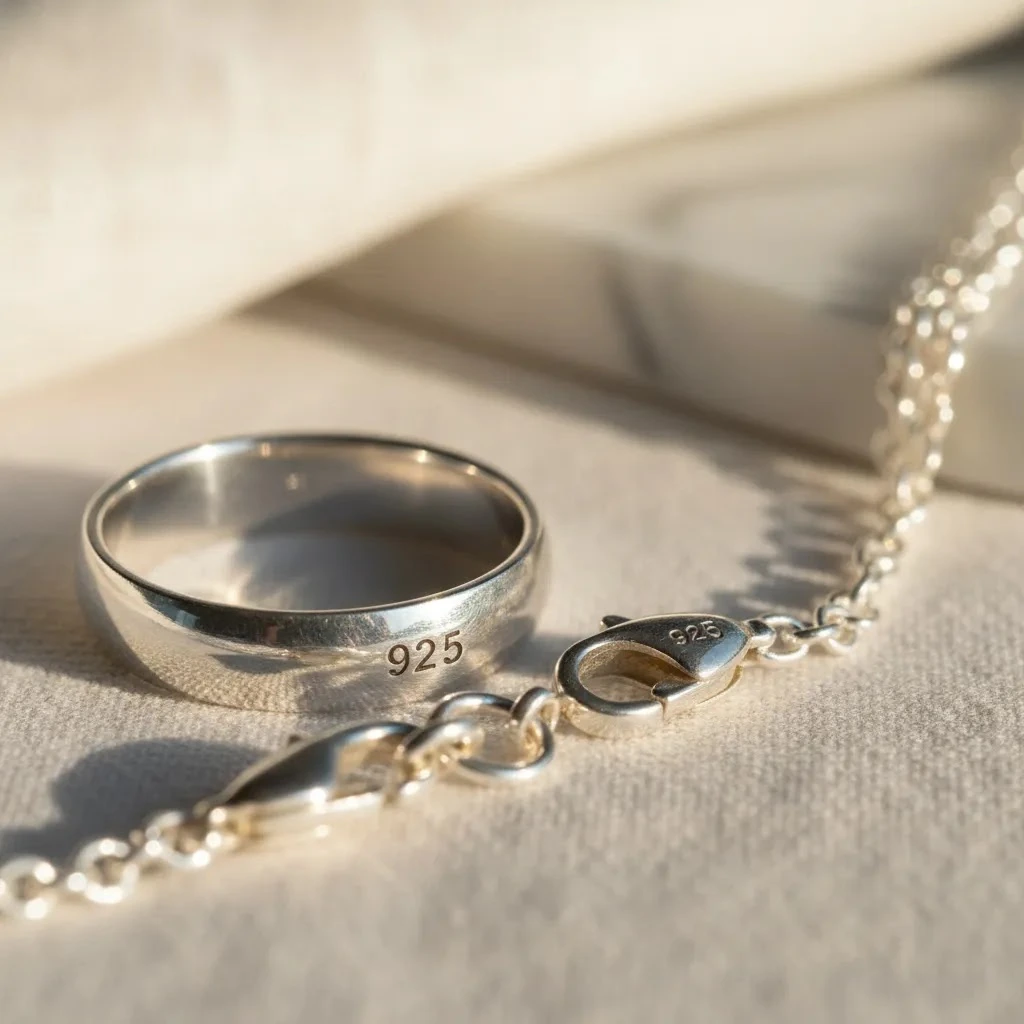 Close-up of authentic 925 sterling silver hallmark showing how to tell if 925 sterling silver is real