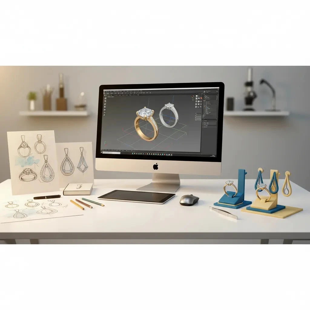 cad jewelry jobs process from sketch to 3D CAD model and prototype for production-ready jewelry design