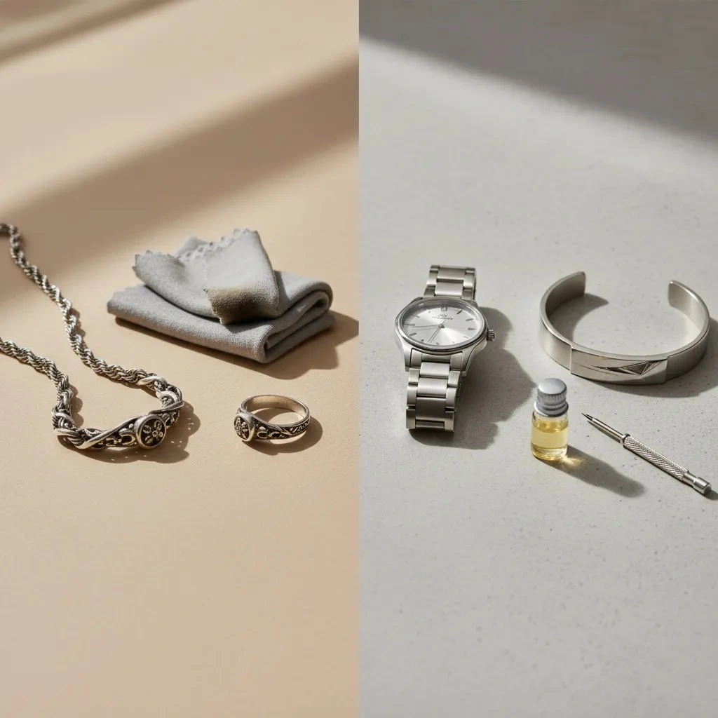 Difference between sterling silver and stainless steel jewelry in wear tarnish and corrosion over time