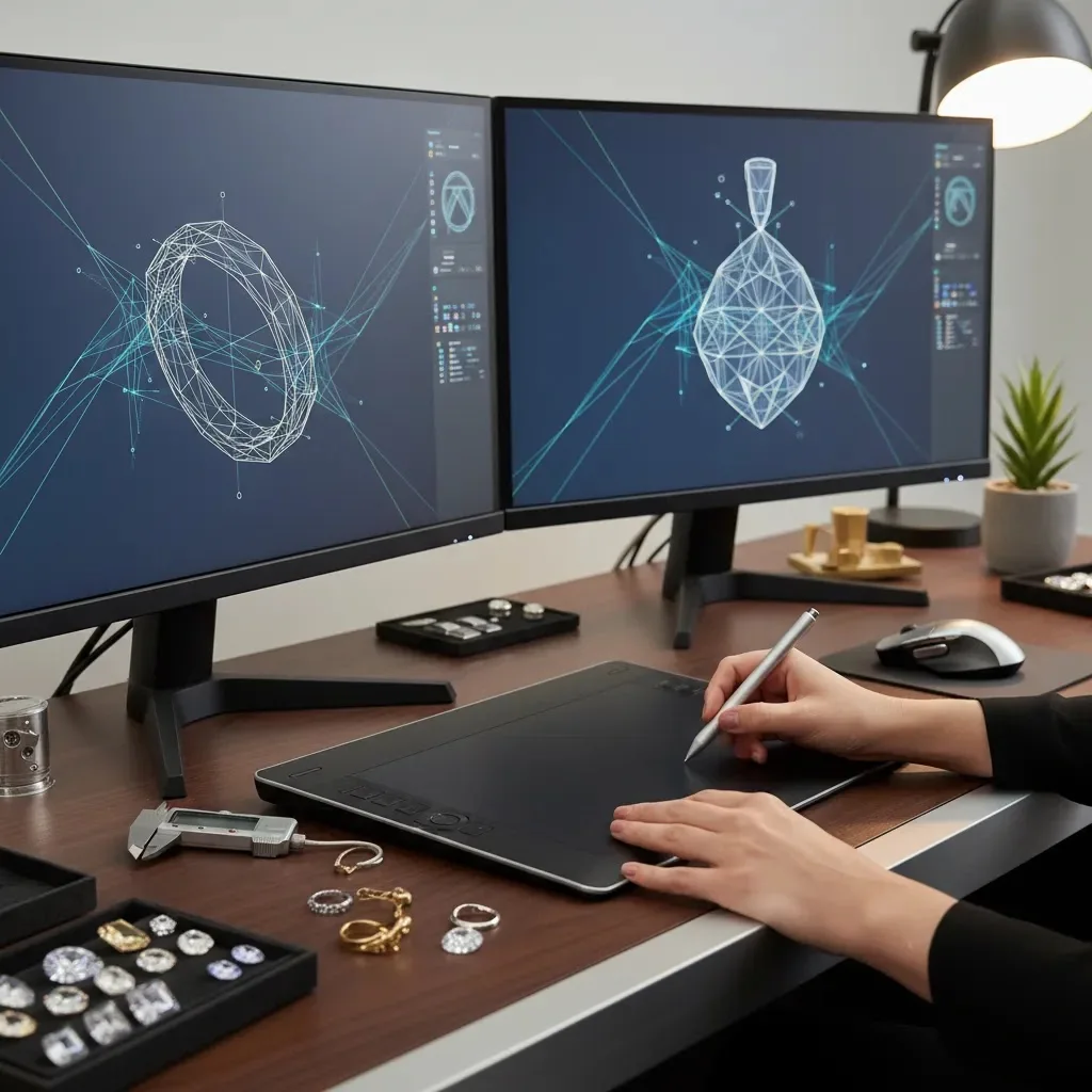 jewelry cad positions review session showing technical CAD evaluation, stone layout, and manufacturing precision