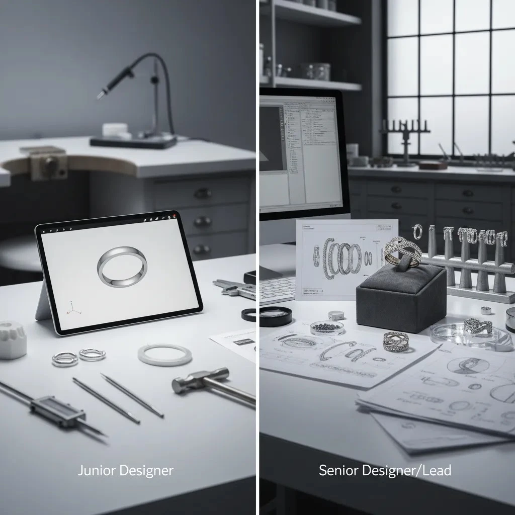 jewelry cad salary comparison illustrated by basic versus advanced 3D jewelry design and production workflow