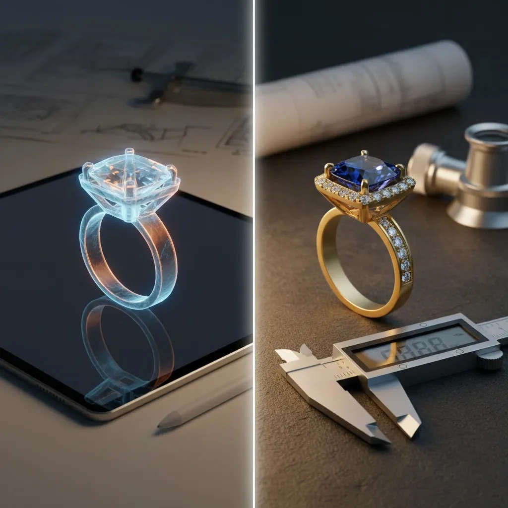 3d cad jewelry design jobs concept versus production-ready ring modeling with detailed stone settings