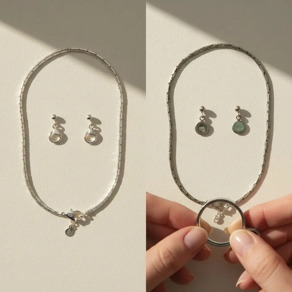 Real silver vs fake comparison image showing authentic sterling silver and questionable 925 sterling silver real or fake quality cues