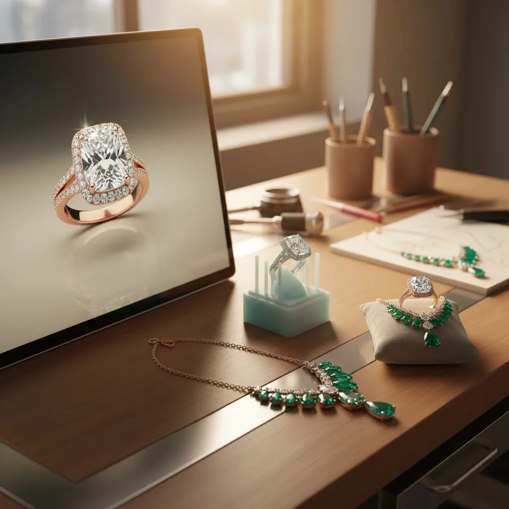 remote jewelry design process from 3d render to 3d printed sample and finished jewelry