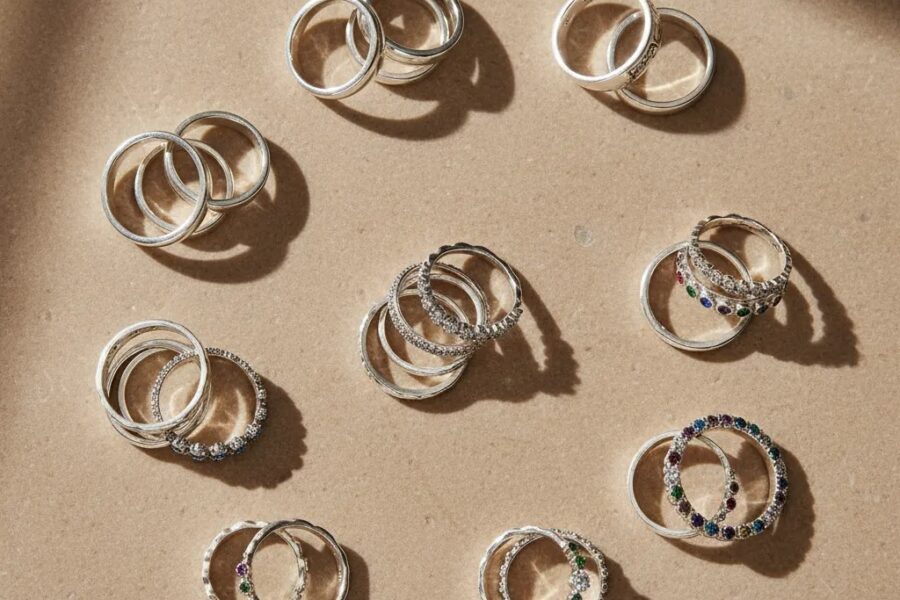 Sterling silver rings wholesale assortment of 925 silver bands, CZ rings, and gemstone rings for B2B sourcing