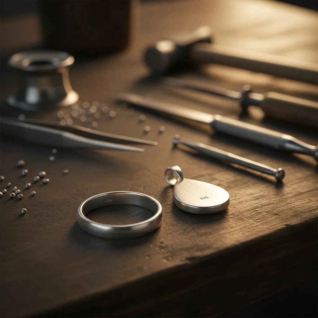 What is 925 silver close-up of sterling silver jewelry craftsmanship and inspection
