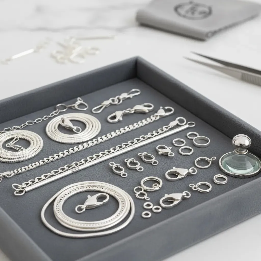 Silver magnet test comparison showing a silver chain beside magnetic steel for testing real silver