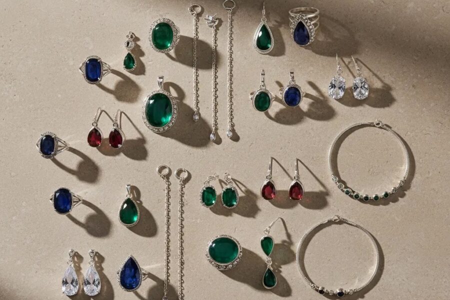 Wholesale sterling silver gemstone jewelry collection in premium 925 silver with rings, pendants, earrings, and bracelets