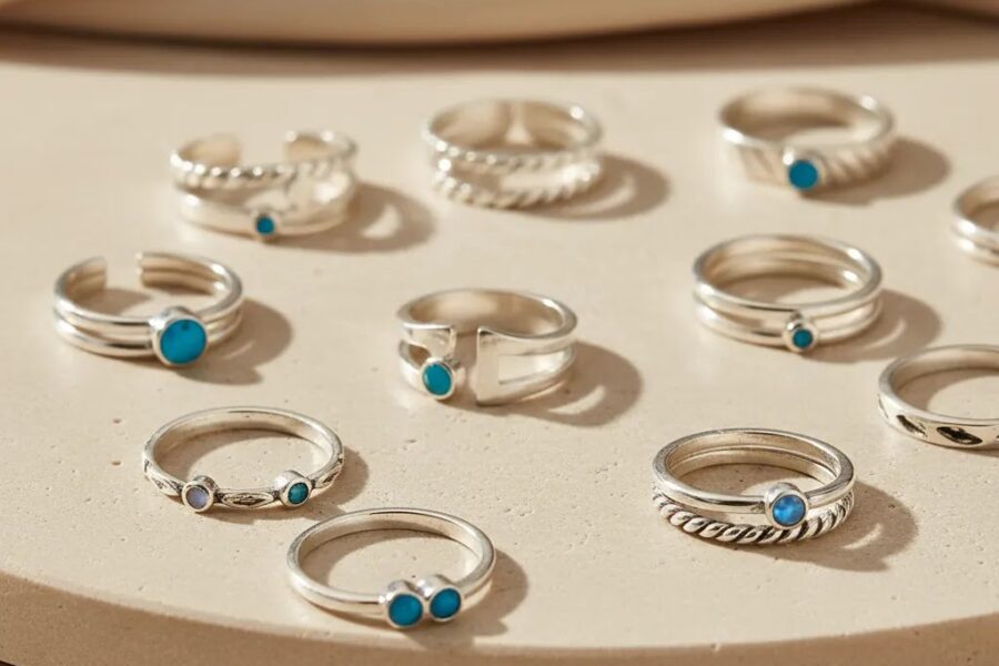 Wholesale sterling silver toe rings assortment displayed in a premium editorial flat lay for jewelry sourcing
