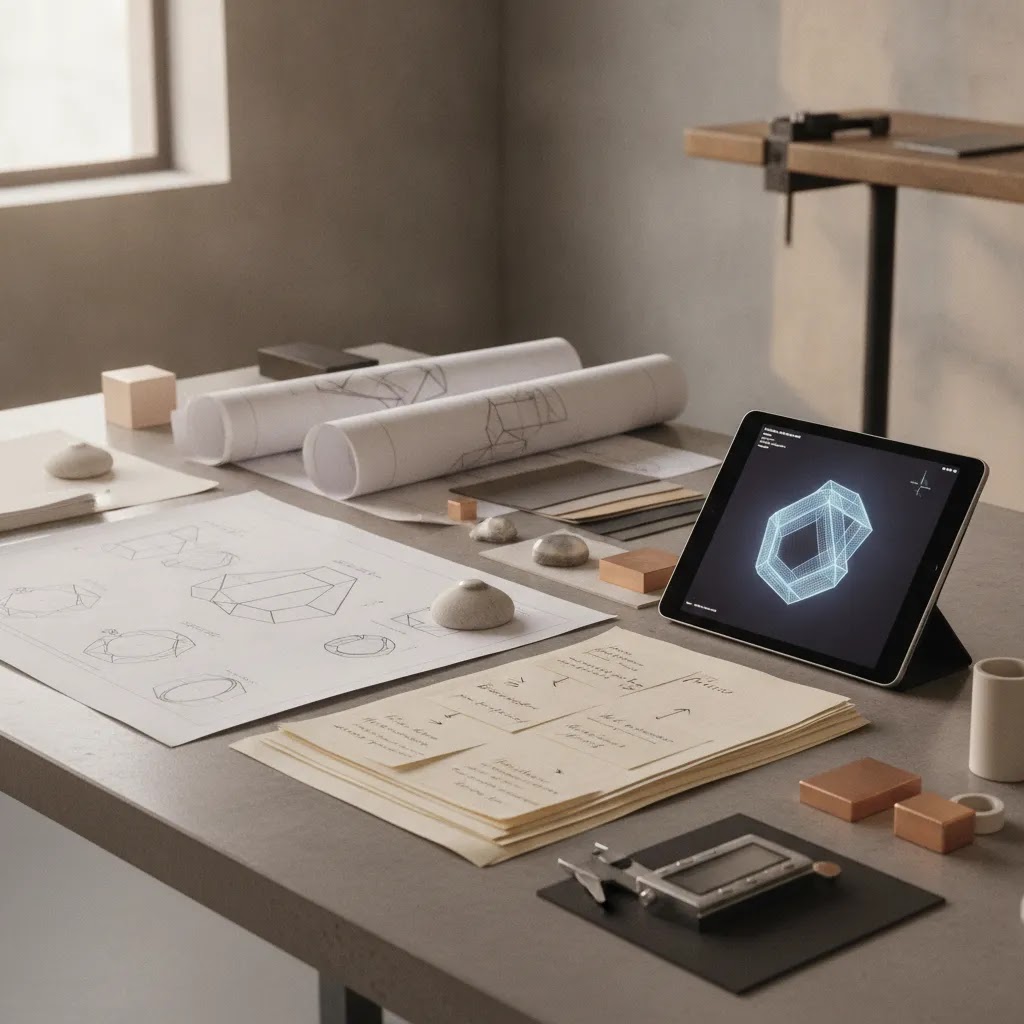 Future custom jewelry manufacturing advanced technologies in a custom jewelry design workflow with digital review tools and technical planning