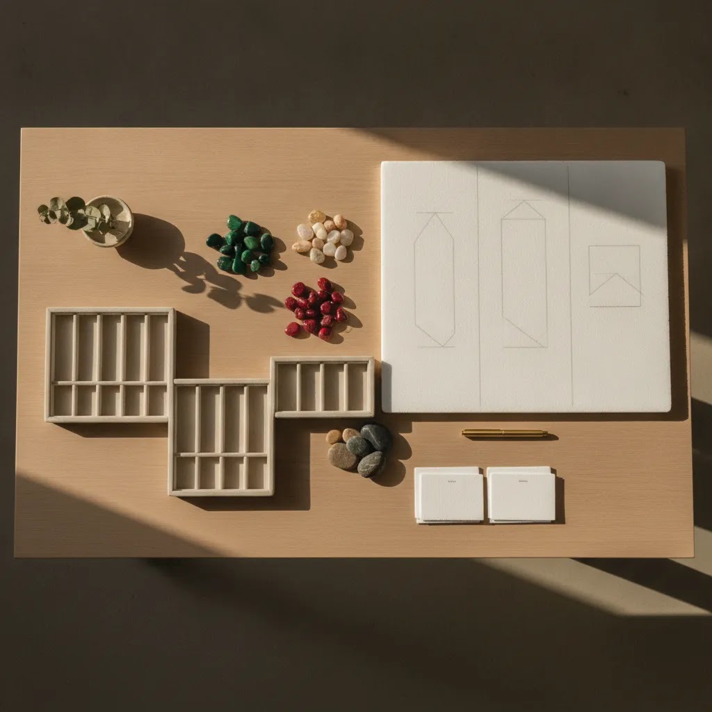 Choosing gemstones jewelry gifts with assortment planning trays and color-grouped loose stones for retail strategy