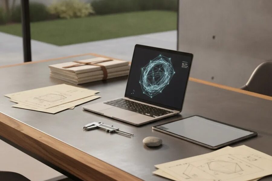 How use cad technology faster jewelry prototyping illustrated through a luxury CAD workspace with digital design tools and technical review materials.