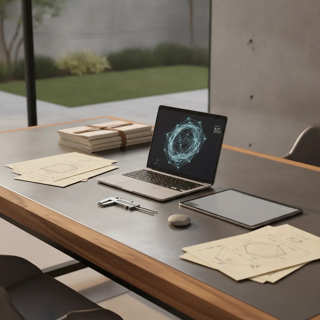 How use cad technology faster jewelry prototyping illustrated through a luxury CAD workspace with digital design tools and technical review materials.