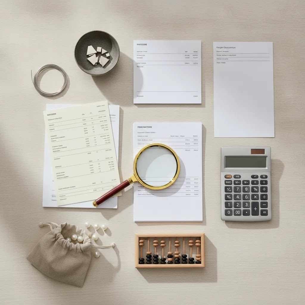 Tariffs on jewelry and landed cost analysis with import documents and financial planning tools