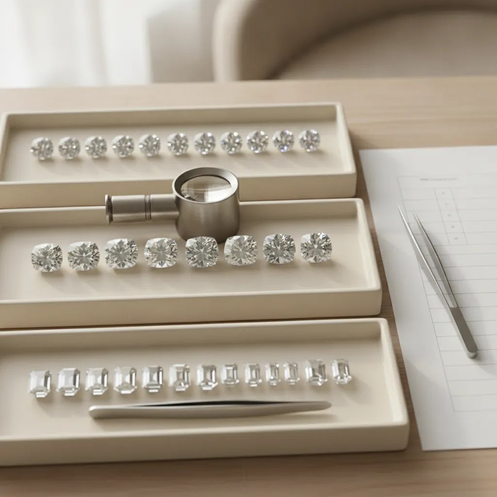 Moissanite diamond right choice next jewellery design comparison using loose stones, cuts, and jewelry evaluation tools