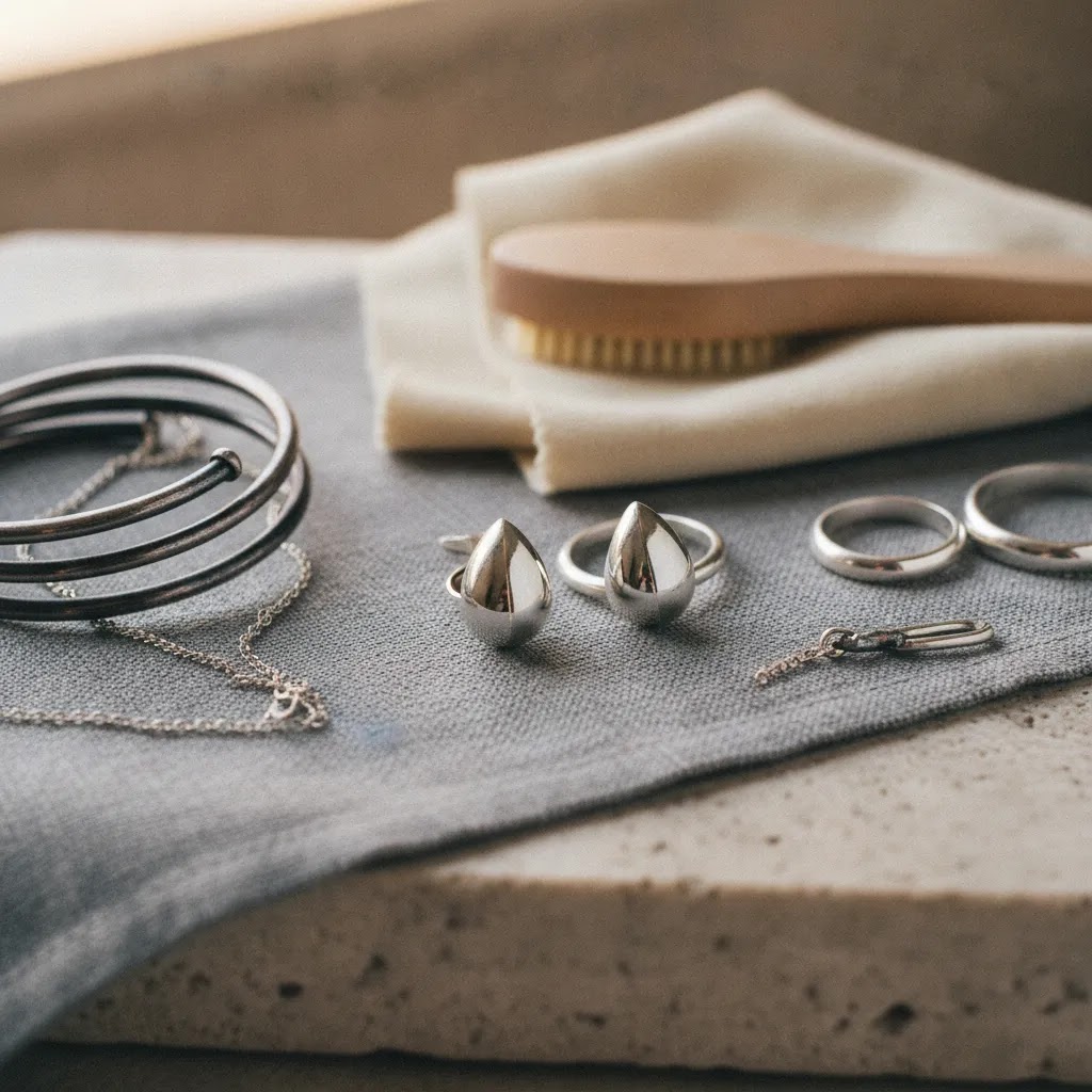 Repair sterling silver jewelry visual explaining tarnish versus cleaning and surface refinishing in silver jewelry maintenance