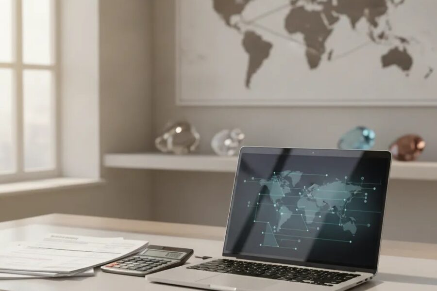 Tariffs on jewelry concept showing import cost planning workspace for a jewelry business