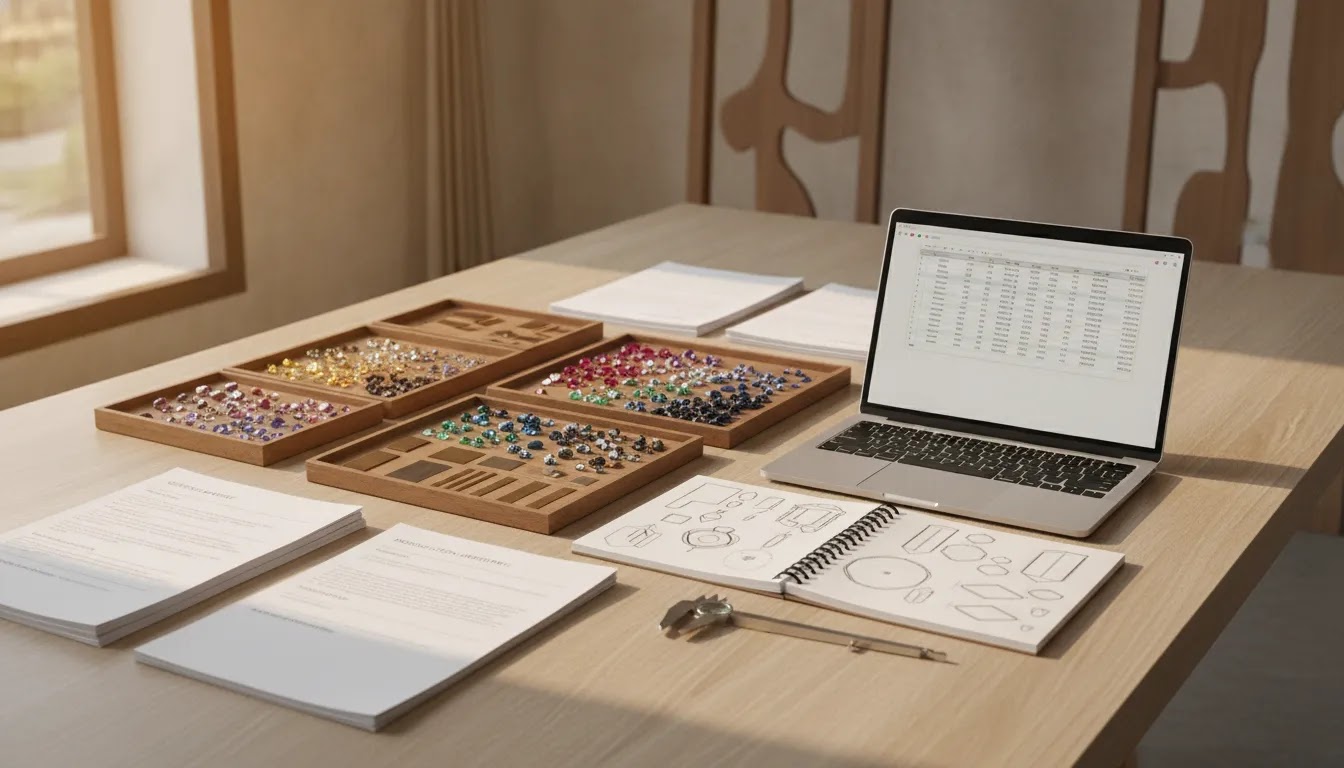 Thailand destination elevate jewelry business concept with professional jewelry sourcing workspace and manufacturing planning scene