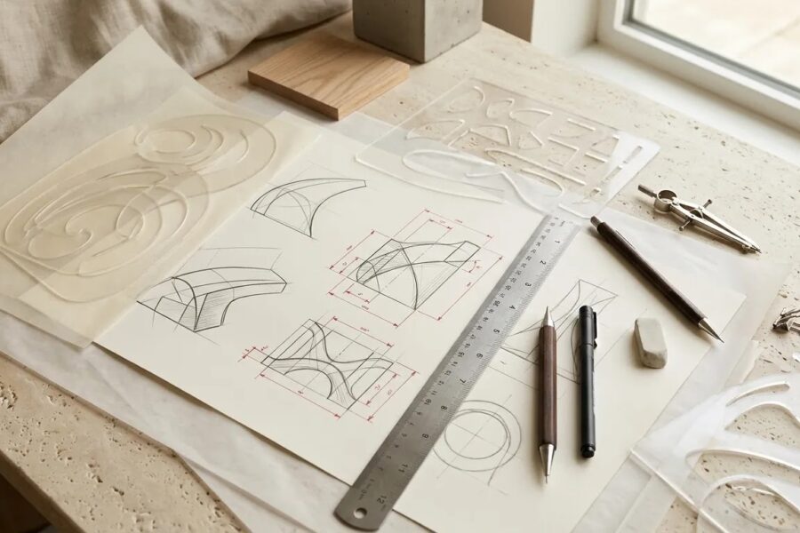 Bespoke 3D jewelry modeling services design brief with technical sketches and dimensional planning