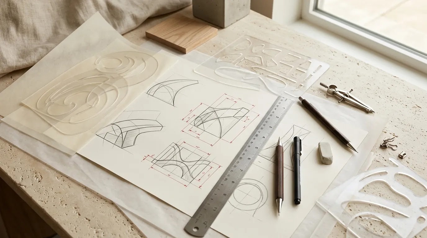 Bespoke 3D jewelry modeling services design brief with technical sketches and dimensional planning