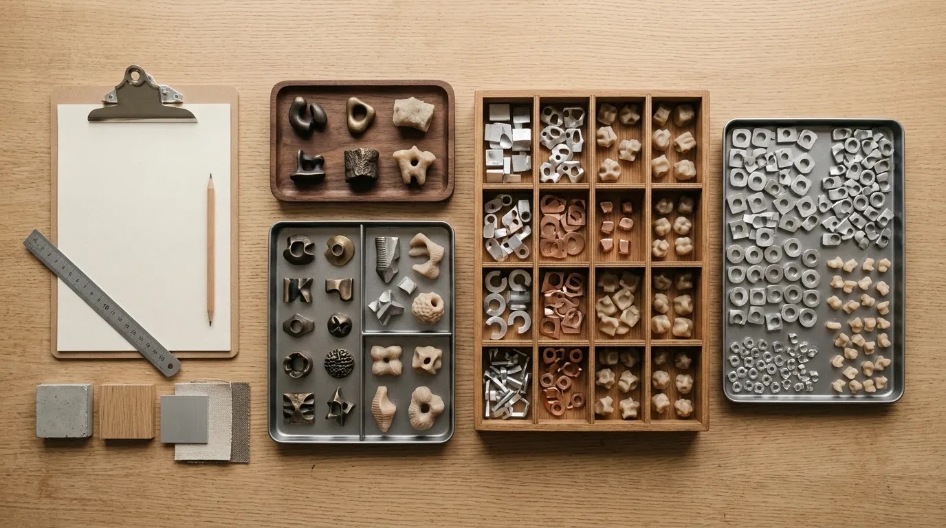 Custom jewelry manufacturing flexible MOQs minimum order quantity evaluation using material samples