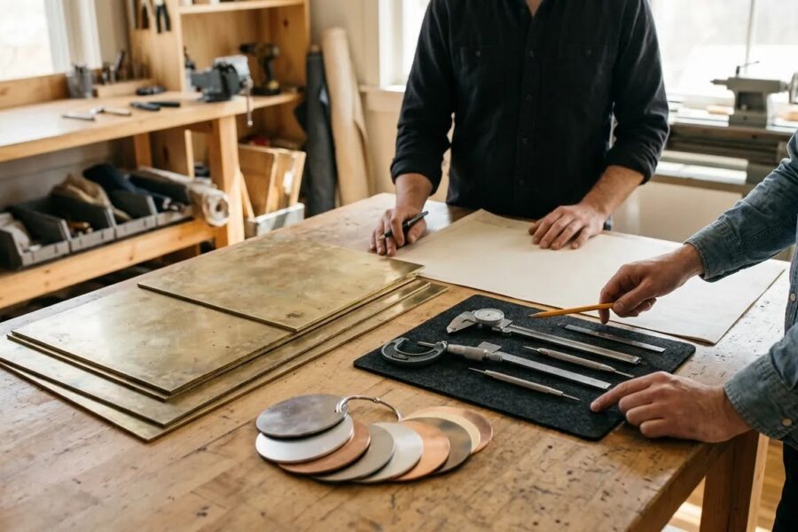 Private label manufacturers in USA represented by a premium domestic production workspace with metal materials and quality tools